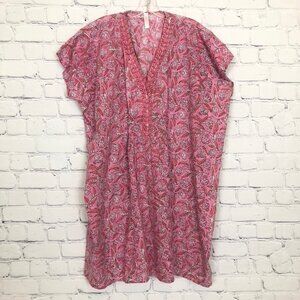 Nesara 100% Organic Cotton Pink Floral Tunic Caftan Kaftan One Size